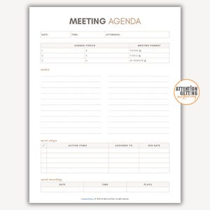 Meeting Agenda Layour with Meeting Minutes, Template Google Docs, Meeting Notes Template, Editable Meeting Minutes and Agenda in Google Docs
