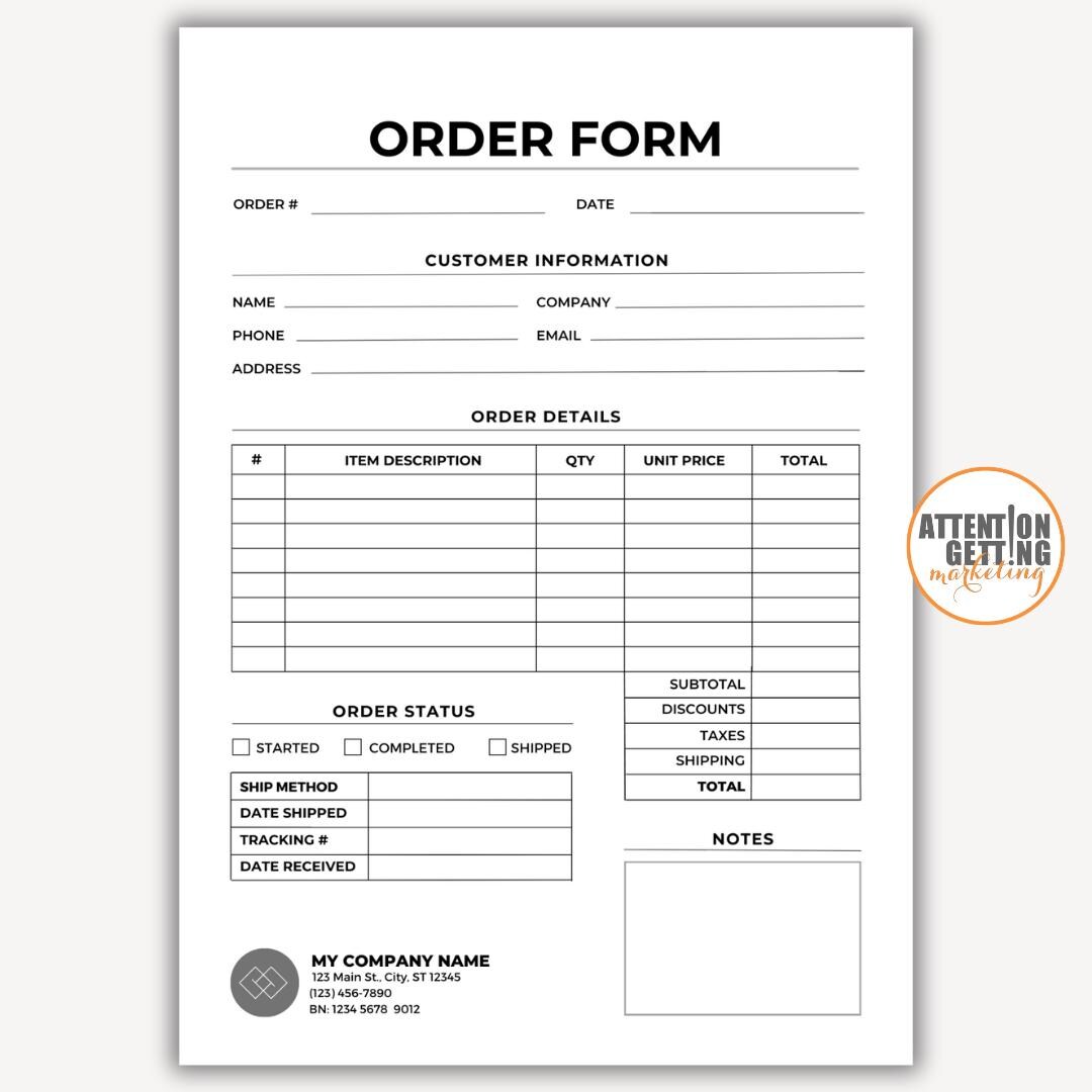 Order Form Template Editable in Both Google Sheets and Canva, 100% ...