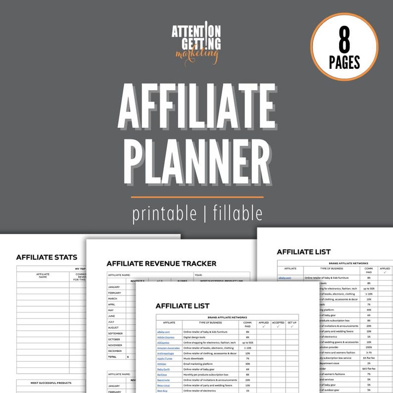 affiliate planner marketing digital download
