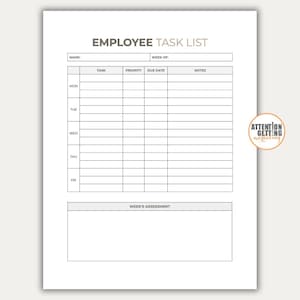 Employee Task List Template, Staff Task List Template, Daily Task List for Employees Editable Google Docs Employee Staff To Do List