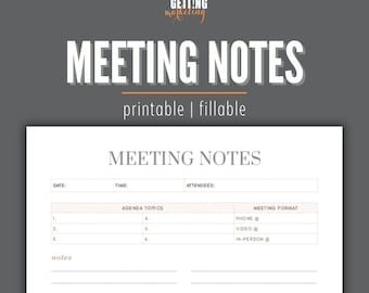 Meeting Notes Printable PDF Meeting Notes Download Meeting Agenda Template Time and Date Meeting Planner Printable Meeting Minutes PDF