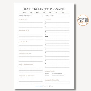 Business, Daily Planner, Printable PDF, 2 Page Daily Planner 2024 ...