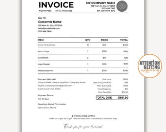 Invoice Template Editable in both Google Sheets and Canva, 100% Completely Customizable Small Business
