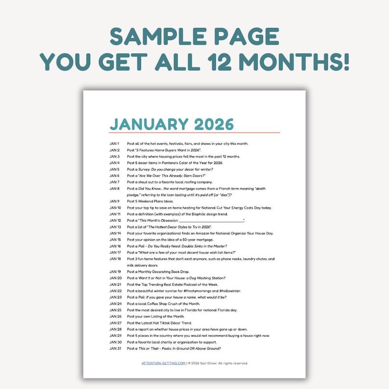 Real Estate Social Media Posts Ideas for 2026, Real Estate Marketing Social Media Content Calendar, Realtor Social Media Marketing image 2