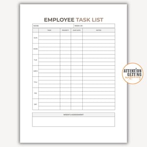 Employee Task List Template, Staff Task List Template, Daily Task List for Employees Editable Google Docs Employee Staff To Do List