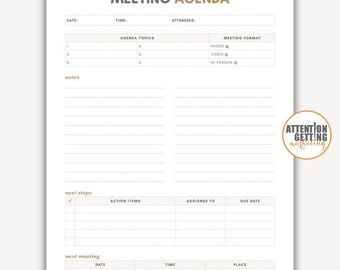 Meeting Agenda Template Google Docs, Editable Meeting Agenda Template with Action Items, Meeting Agenda Layout with Follow Up Google Docs