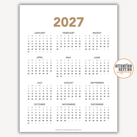 2027年カレンダー 印刷可能 年間概要PDF 2027年ワンページカレンダー 2027年カレンダー 印刷可能 PDFダウンロード 2027年カレンダー 印刷可能 縦向き - 日本