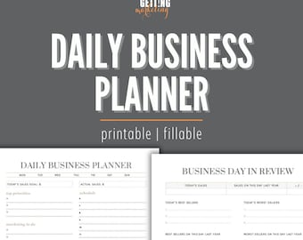 Business Daily Planner, Printable PDF 2 Page Daily Planner 2024 Printable for Business Day Planning Worksheet with Daily Business Review