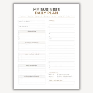 Daily Business Planner To Do List, Daily Business Planner Work Agenda, Work Daily Business Planner Printable, Daily Schedule Small Business