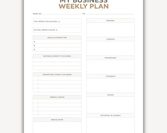 Business Weekly Planner, Business Agenda and Schedule Template Printable Fillable PDF, Weekly Business Plan for Small Business