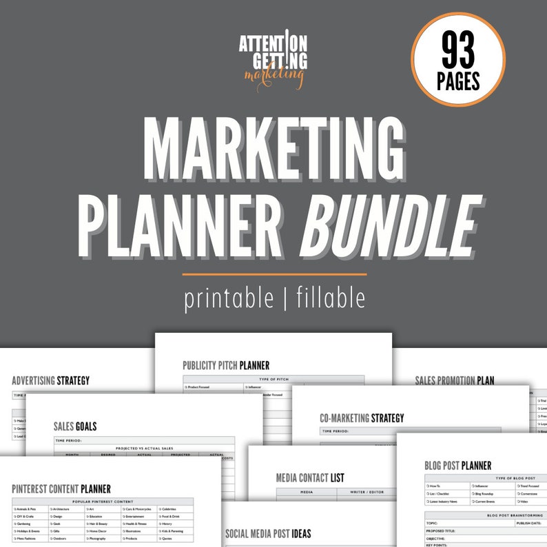 Marketing plan template pdf planner strategy step by steps example pdf sample social media printable digital download Etsy