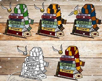 Wizard School Character PNG Bundle | House Scarf Designs | Magical Shirt Sublimation Download