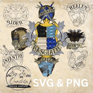 Brasões da Quarta Ala PNG AI SVG - Download Digital - Cavaleiros Infantaria Escriba Curador Basgiath