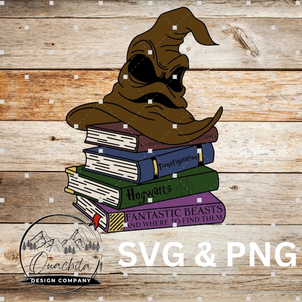 Sorting Hat and Magic Books PNG | Wizard School Clipart | Magical Fantasy Shirt Design Digital Download