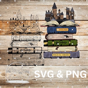 HP Zauberer Schulbücher und Schloss SVG & PNG - Digital Download