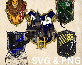 Wizard School House Crests with Animals PNG SVG AI - Digital Download
