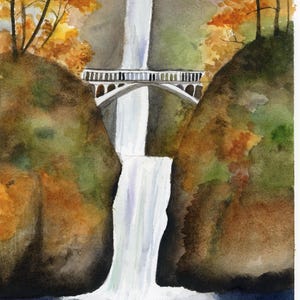 Multnomah Falls in the Autumn, Portland, Oregon, Pacific Northwest, PNW, Watercolor Print