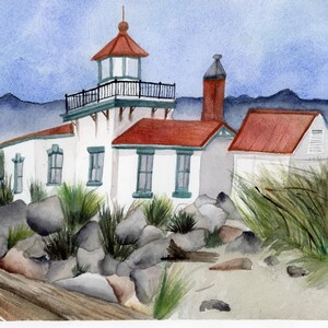 Original Discovery Park Lighthouse, Seattle, Washington, Original Watercolor Painting 8”x10” (Not a Print)