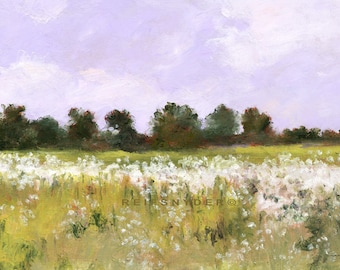 Landscape canvas print wildflowers, fields, art, picture, green, white, lavender, country scene, flowers, paintings, floral, 24x36, 36x48