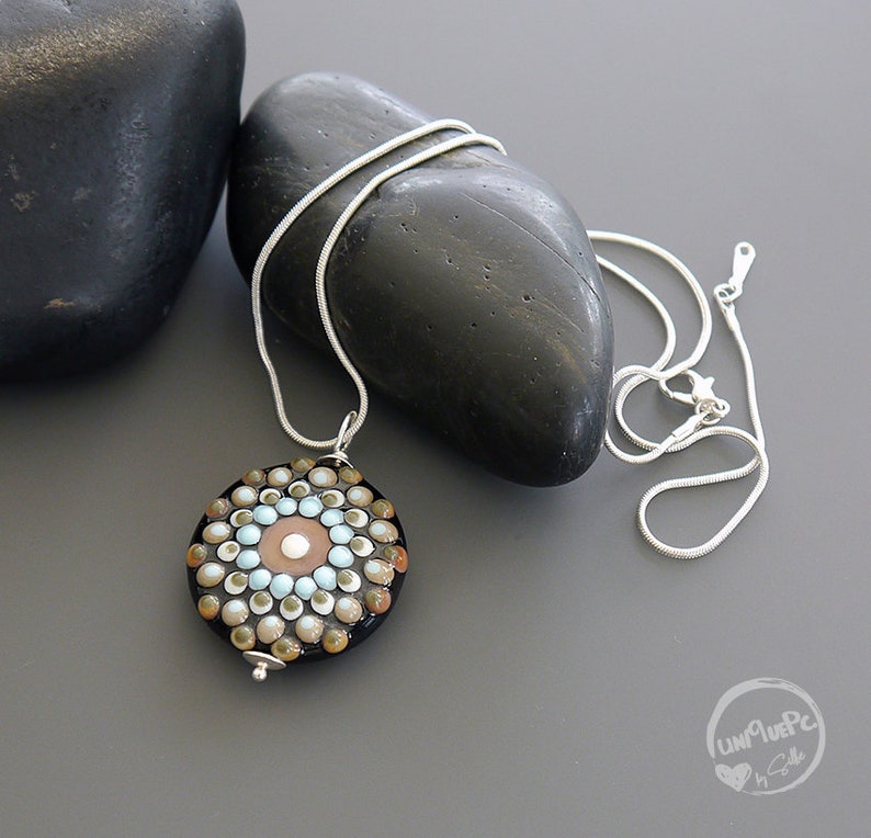 made by silke Lampwork bead pendant sterling silver Silke Buechler Mandala artisan glass OOAK SRA
