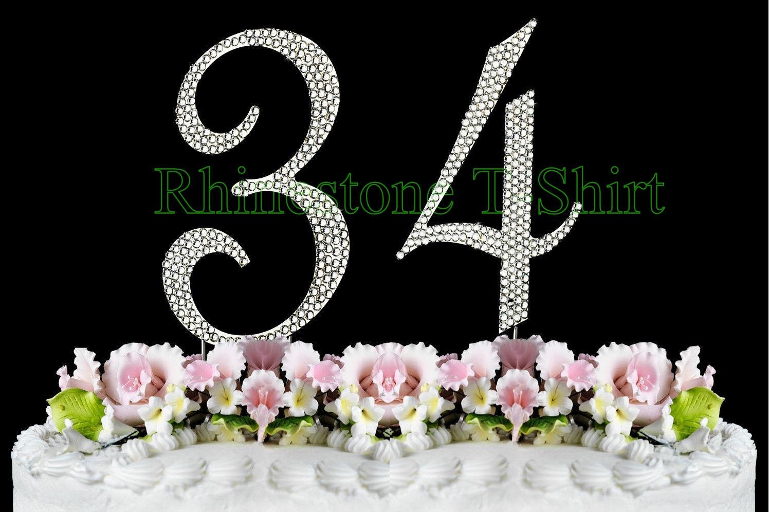 Large Rhinestone NUMBER 34 Cake Topper 34th Birthday Wedding Party Anniversary