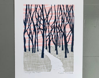 Through the Trees Linocut print