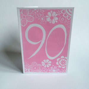 90th Birthday card (linocut)