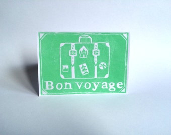Bon Voyage card (linocut)