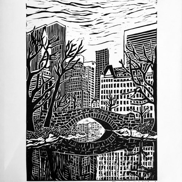 Central Park New York linocut print