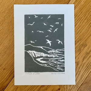 Coastal Linocut print (grey)