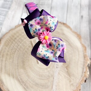 Purple Floral Hairband | Handmade Girls Bow Headband | Non-Slip Accessory with Daisy Centre