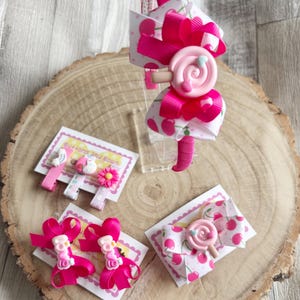 Sweet Treat Hair Accessory Set – Headband & Non-Slip Clips | Handmade Lollipop Dessert Bows for Girls | Buttons and Bows