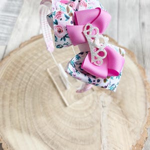 Pink Floral Princess Hairband | Handmade Girls Headband | Non-Slip Bow with Tiara Detail