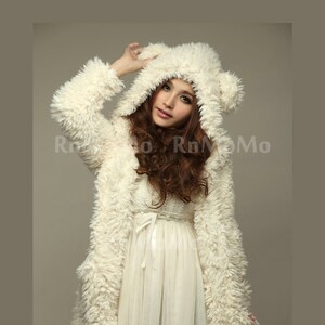 WINTER Teddy princess Bear Ears Soft Fur Fun beige Hoodie coat Top Jacket outwear For women