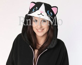 Black cat hoodie KIGURUMI Cosplay  Charactor animal Hooded  Pajamas Pyjamas Xmas gift Adult Costume outfit  hoodies