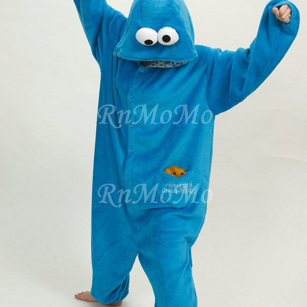 KIGURUMI Adulto Cosplay Romper Charactor animal Con capucha Ropa de noche Pijama Pijama Disfraz traje de perezoso Ropa de dormir Cookie Monster