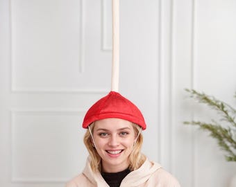 Joke Gift Fun Mischief Red Toilet Plunger Hat Retirement Party Hat Plumber Clothing Accessories Party Supplies