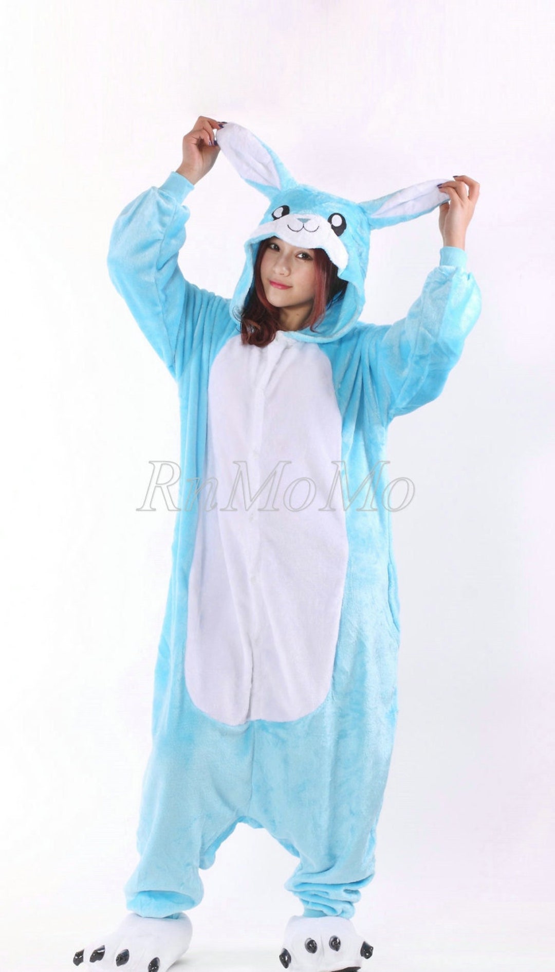 Blue Rabbit Costume Kigurumi Girl Women Men Boy Pajamas Sleepwear