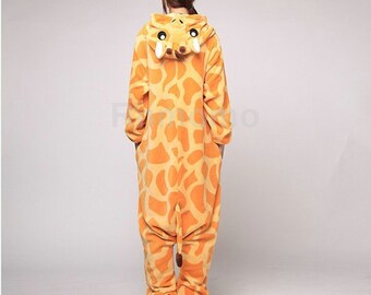 Kigurumi Giraffe Onepiece Giraffe Print Giraffe Fabric Cosplay Adult Onepiece Romper Pajamas for Women Men Unisex (Slipper Not Included)