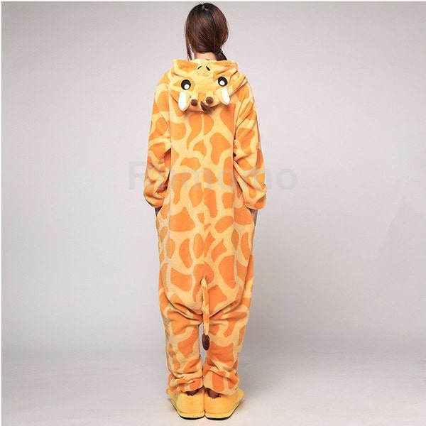 Kigurumi girafe Onepiece girafe imprimer girafe tissu Cosplay adultes Onepiece Romper pyjamas pour femmes hommes unisexe (Slipper ne pas inclus)