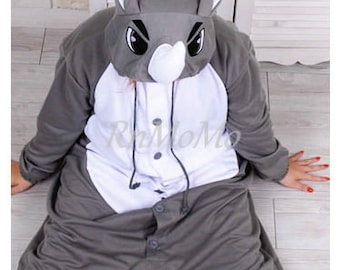 KIGURUMI Cosplay Romper Charactor animal Hooded PJS Pajamas Pyjamas Xmas gift Adult  Costume sloth outfit Sleepwear rhino