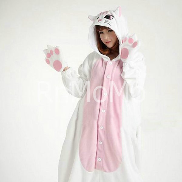 KIGURUMI Cosplay Romper Charactor animal Hooded Night clothes Pajamas Pyjamas Costume sloth  outfit Sleepwear white cat animal onesie
