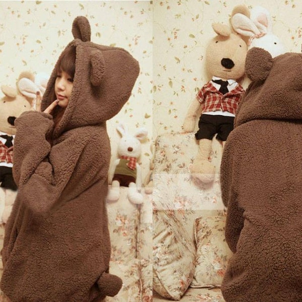 Teddy Bear Plush Ears Hoodies  Girl's Cute Coat Winter's Fashion Plush Hoodies Cute Coat Jacket