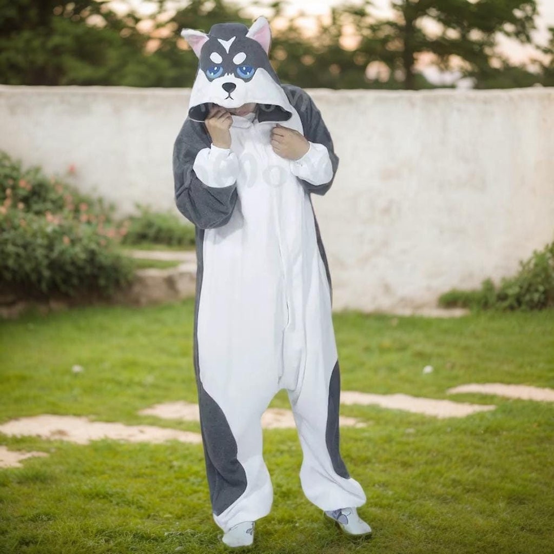 Supodon Husky Dog Adult Onesie - Unisex Animal Costume Pajamas For Halloween & Cosplay