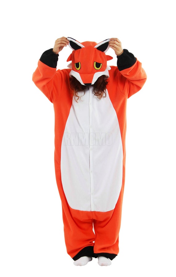 SAZAC Kigurumi Onesie – Rotfuchs Design, Weiches Fleece – Bequemer Jumpsuit Für Halloween, Lounge & Cosplay