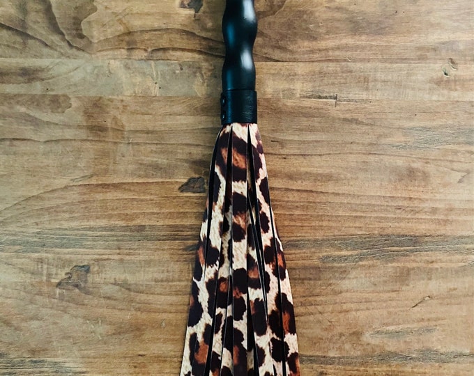 Leopard Print Leather Alternative Flogger with Black Handle