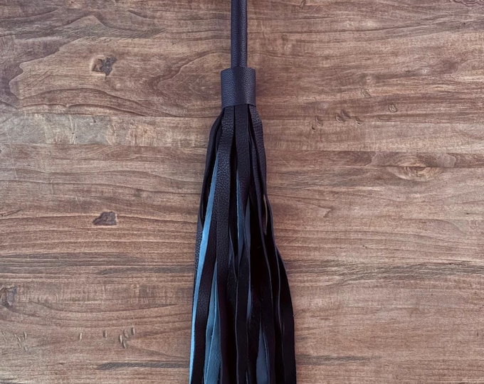 Black & Teal Leather Flogger with Heavy Black Ball End