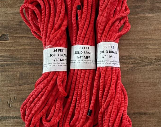 Red Solid Braid MFP Rope Miscuts in 36' Hanks (1/4" or 6mm width)