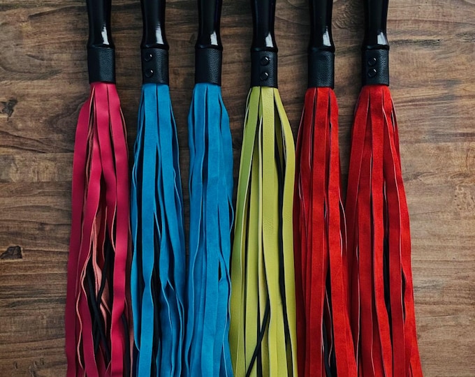 Leather & Rubber Flogger with Black Wood Handle