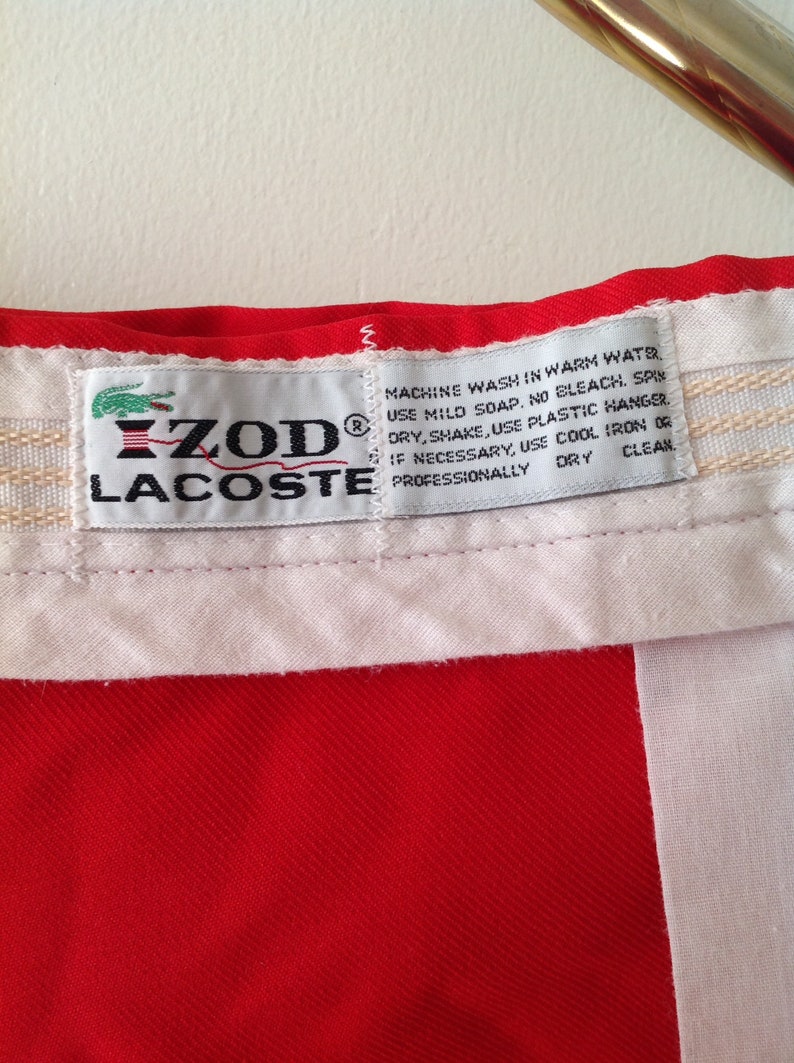 Vintage LACOSTE Shorts szXL Authentic 1960s IZODLACOSTE Bright Red Blue Crocodile Adjustable Waist Shorts